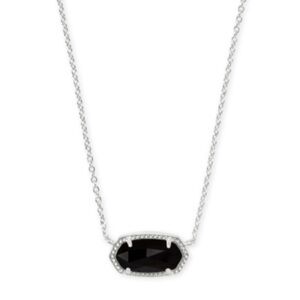 Kendra Scott • Elisa Pendant Necklace • Silver Tone Black Opaque Glass
